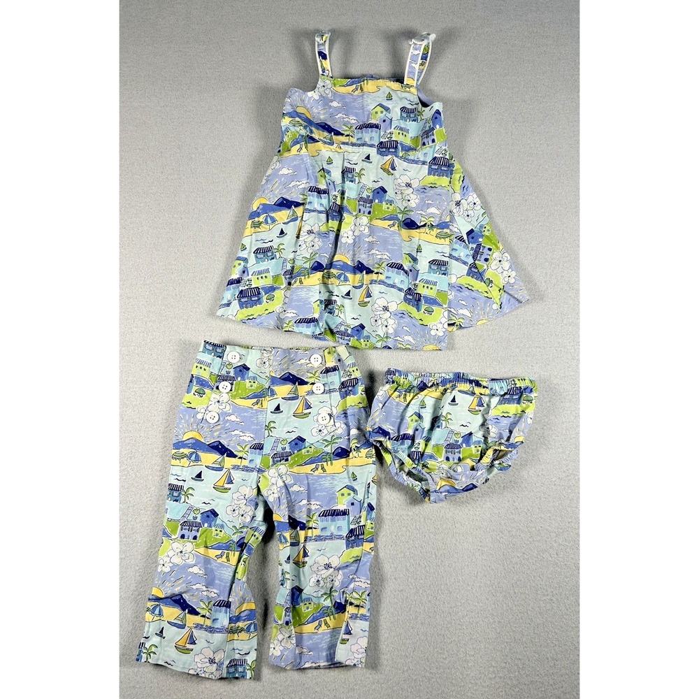 VTG Gymboree Girls 3 Piece Set 12-18 Months Vacation Time Y2K Dress Pants Blue